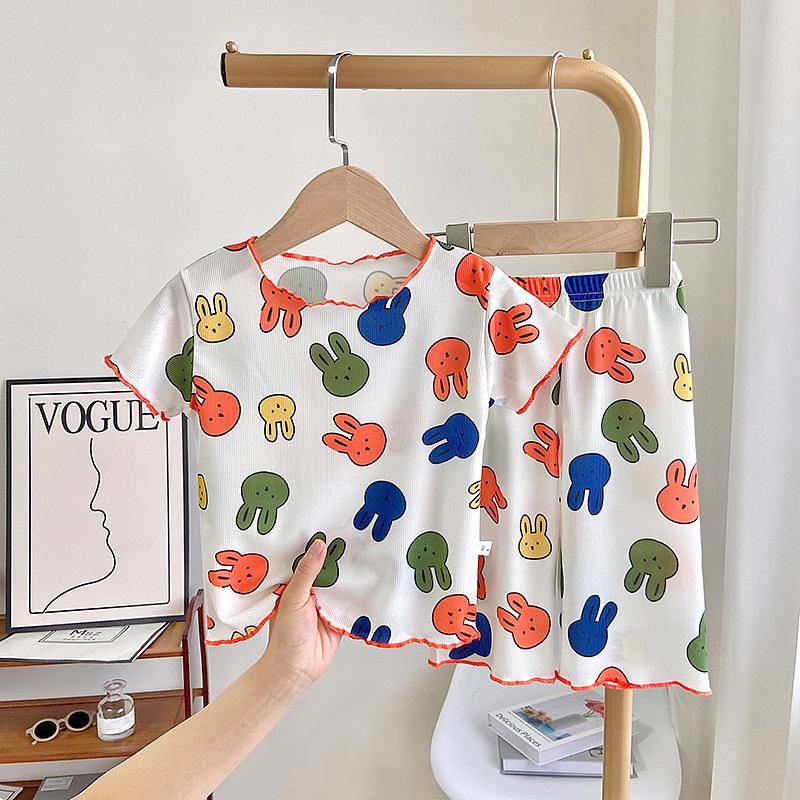 Children's Ice Silk Pajama Set - Short Sleeve Summer Loungewear for Boys and Girls