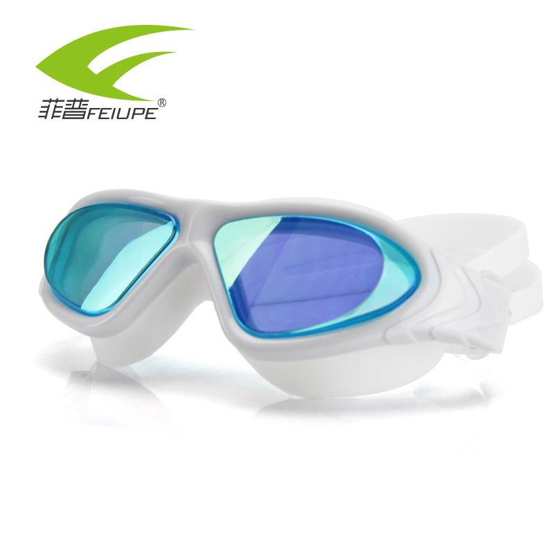 Authentic store-bought swim goggles with extra-large frames Colorful electroplated swimming goggles, waterproof and anti-fog Men s and women s белый
