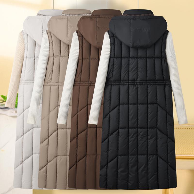 Fashion Warm Long Vest Woman Wear On Both Sides Sleeveless Parka Hooded Casual Thick Winter Women's Jackets