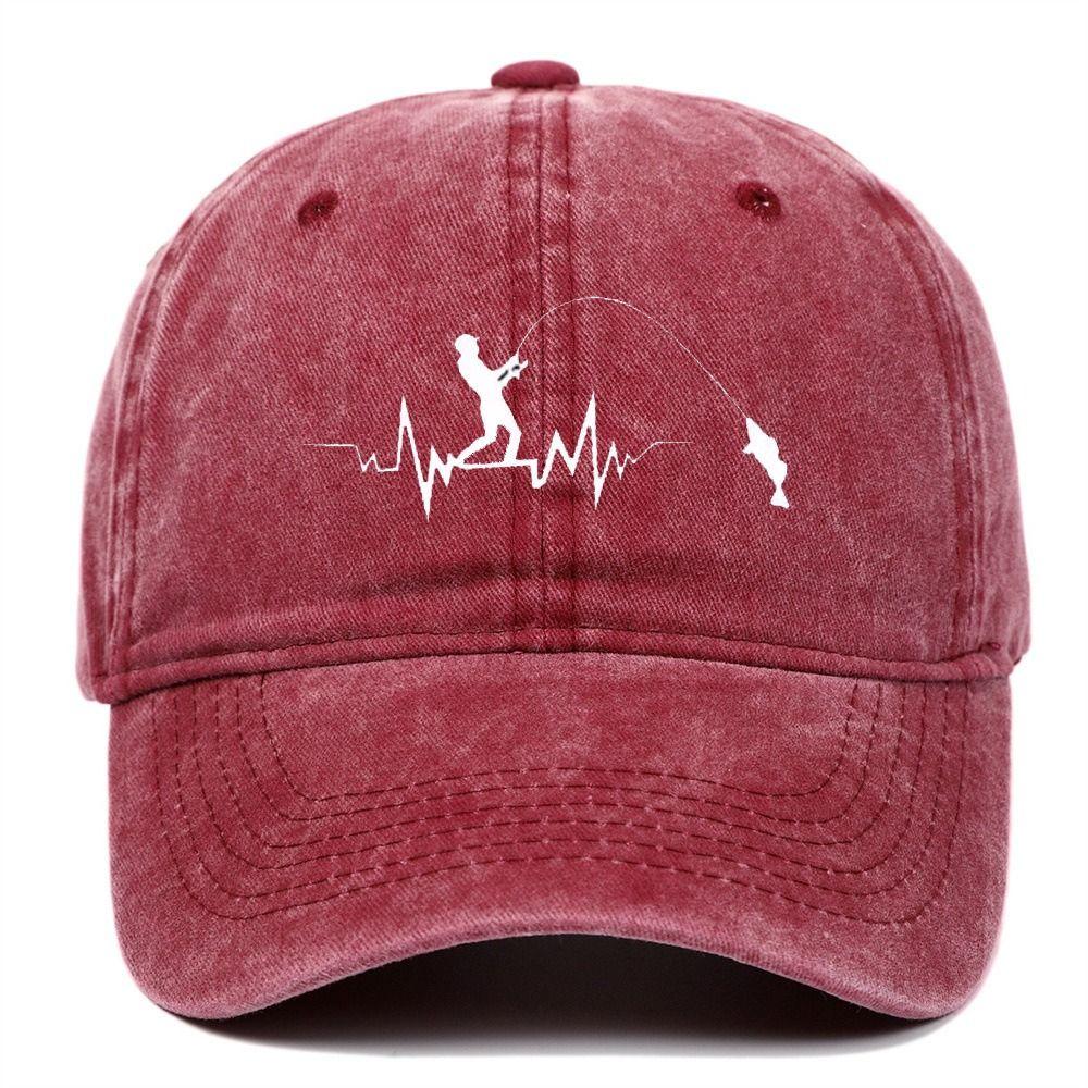 Washed Cotton Peaked Cap Fishing Pattern Design Sunscreen Hats For Man Women