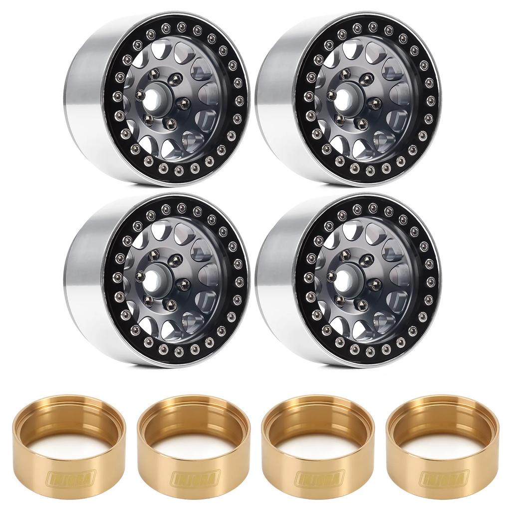 Injora 4Pcs Cnc Aluminum Alloy 1.9 Beadlock Wheel Rim For 1/10 Rc Crawler Car Axial Scx10 90046 Axi03007 Trx4 Vs4-10 Redcat Gen8