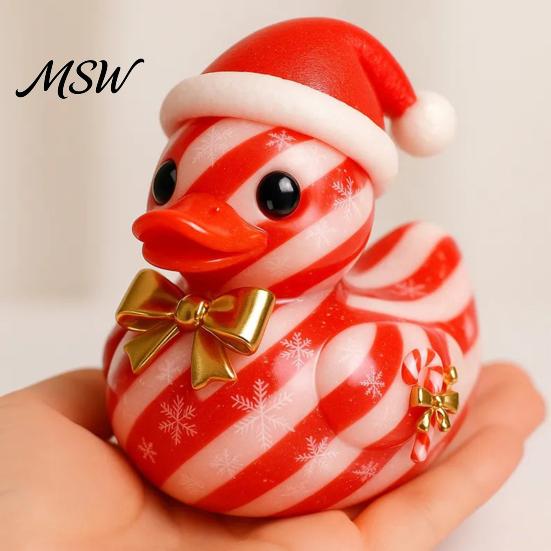 Indoor Outdoor Holiday Accents Christmas Duck Figurine, Resin Sculpture for Home Decor, Cute Decorative Figurines Desktop Ornaments with Festive