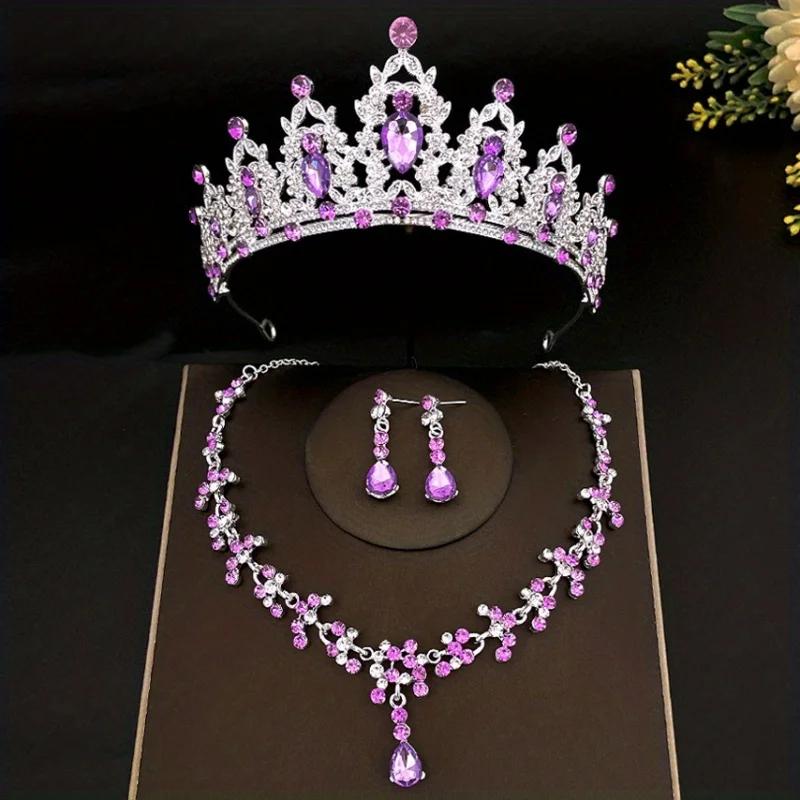 3pcs/set Crystal Bridal Tiaras And Crowns Earrings Necklace Jewelry Set For Women Bride RhinestoneWedding Hair Accessories Crown