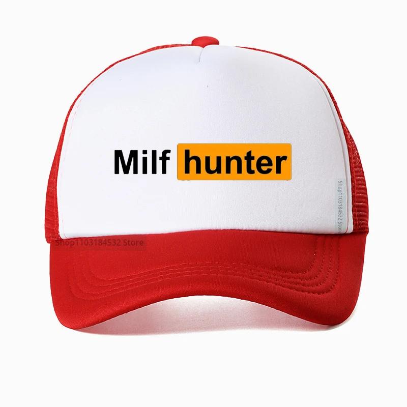 MILF Hunter Baseballkappe Lustiger Erwachsenenhumor Witz Für Männer, die Milfs Lieben Grafische Trucker-Kappen Sommer Outdoor Sonnenschutz Netzmütze