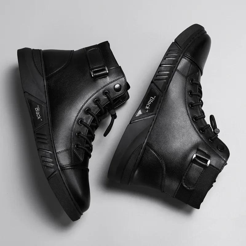 Fashion Men's Motorcycle Boots Comfortable Platform Boots Men‘s’ Outdoor High Top Leather Boots Fashion Comfortable Waterproof Men Shoes
