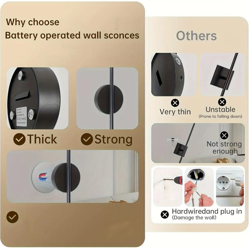 Battery Operated Wall Sconce Wireless LED Light 5v with Remote Control USB Rechargeable Wall Lights for Bedroom Living Room