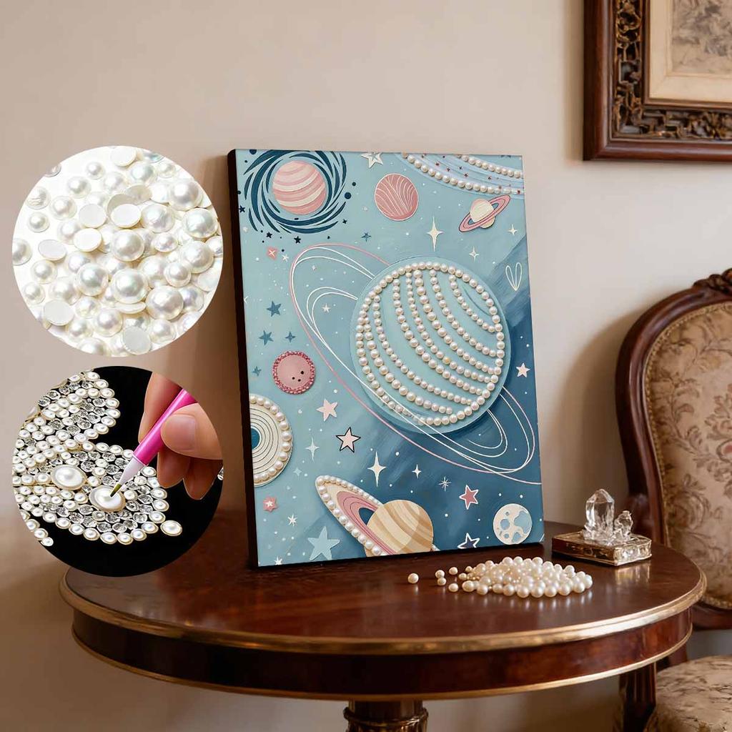 DIY Pearl Painting Set Planet Pattern Home Decoration Handmade Sticky Diamond Creative Canvas Pearl Art Painting Crafts Perfect Gift