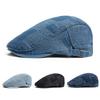 Washed Denim Cotton Beret for Men Retro British-Style Duckbill Cap for Women Sun-Shielding Forward-Flap Hat All-Season Adjustable Trendy Design