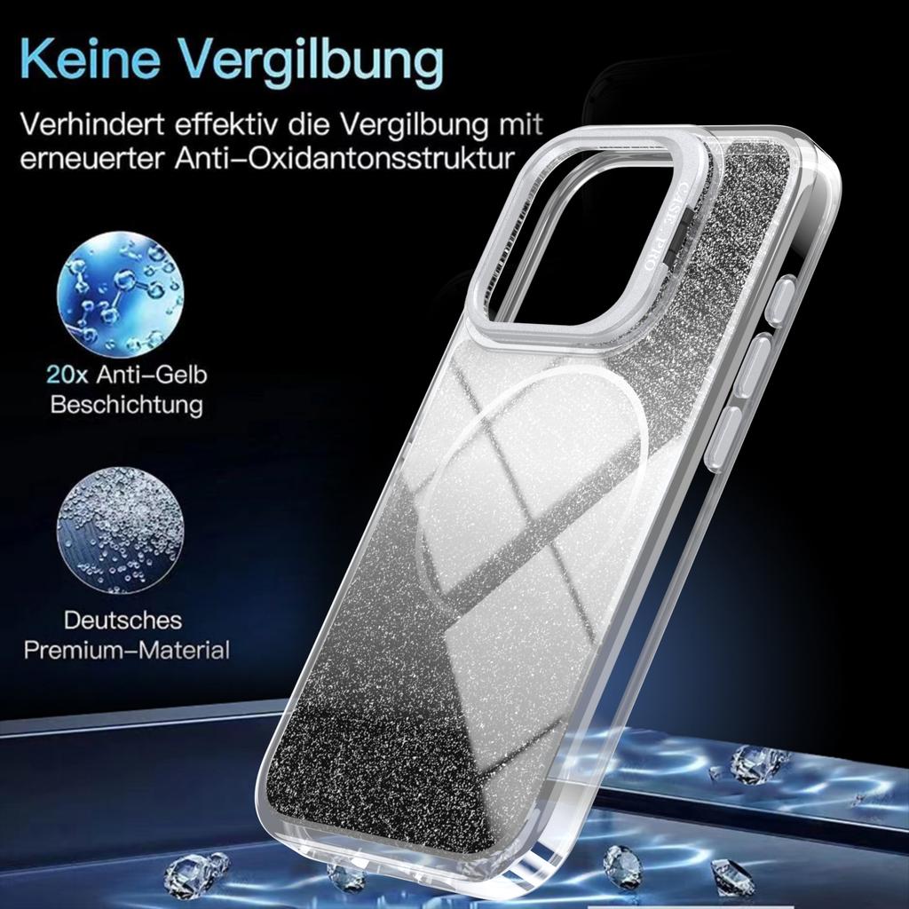 For iPhone 15 Pro Magnetic Case Gradient Glitter Shockproof TPU PC Phone Cover Compatible with MagSafe