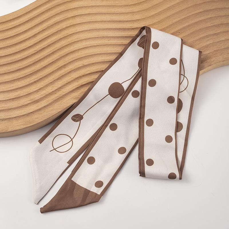 Brown Camellia Retro French Silk Scarf Headband Streamer Hair Tie