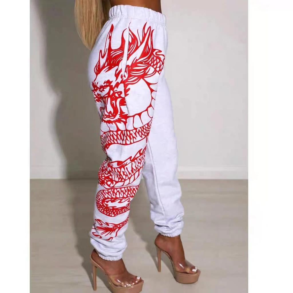 European & American Women's 2025 Printed Elastic Waist Casual Harem Pants