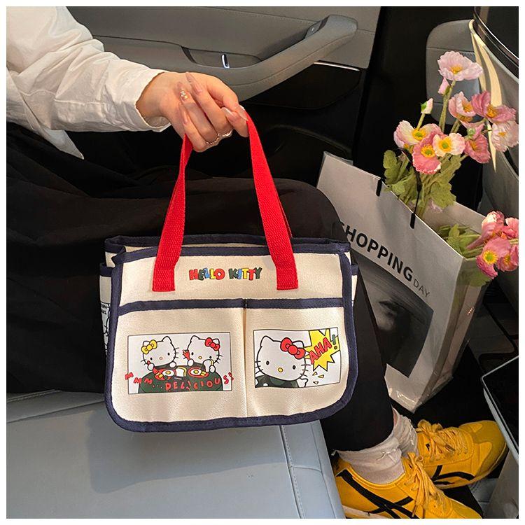 

New Kitty Cartoon Tote Bag Large Capacity Canvas Handbag Girl Tote Handbag Cartoon Women s shoulder bag Kawaii lunch bag