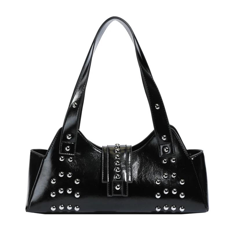 Fashi Solid Color PU Zipper Rivet Light Luxury Sweet Shoulder Bags for Women 2026 High Quality Temperament Ccise Handbags
