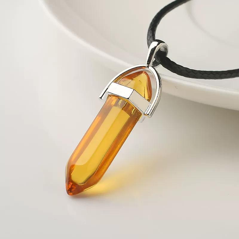 Fashion Natural Tiger Eye Stone Quartz Crystal Agates Hexagonal Column Shape Pendant Necklace for Jewelry Making