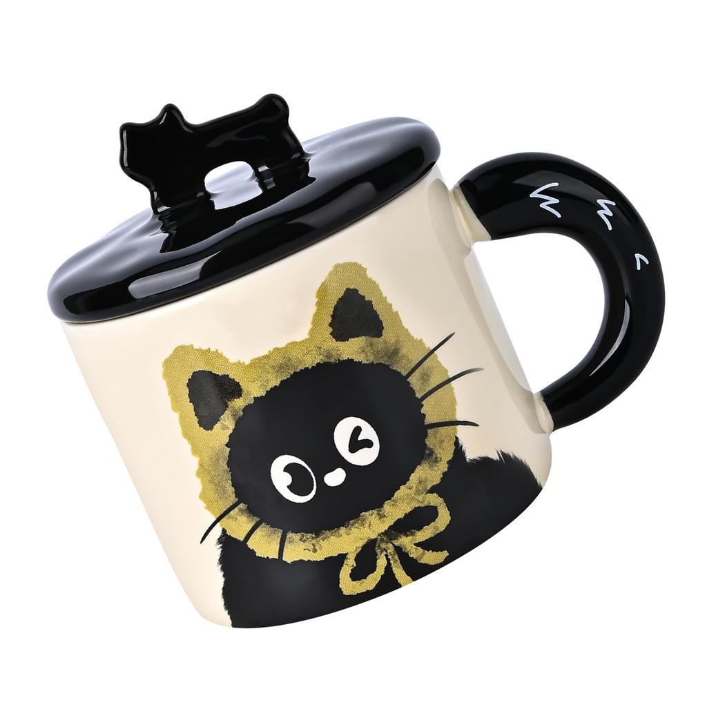 Portable 370ML Ceramic Cats Mug Personality Office Coffee Drinking Cup with Lid Heat Resistant Beverage Drinkware