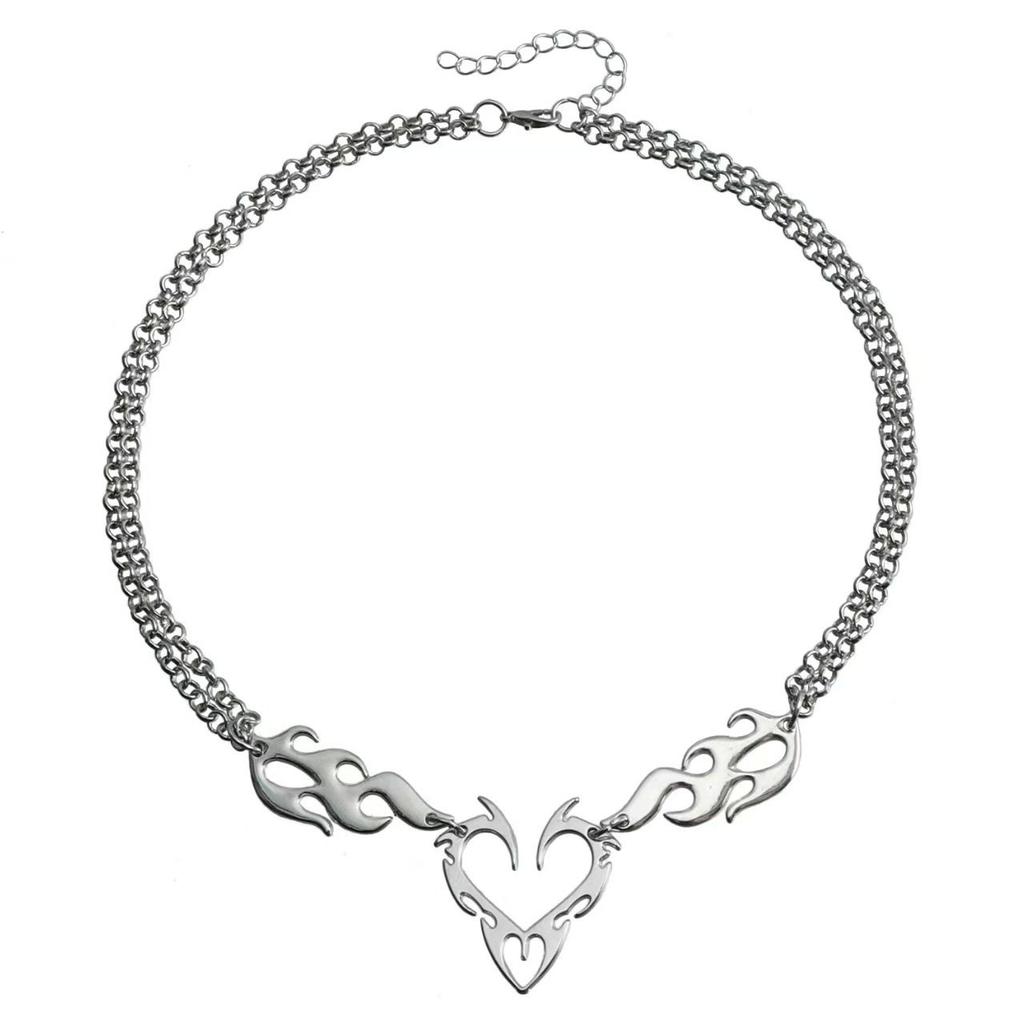 Europe and the United States popular flame metal street hip hop necklace niche design trendy men and women high sense collarbone chain