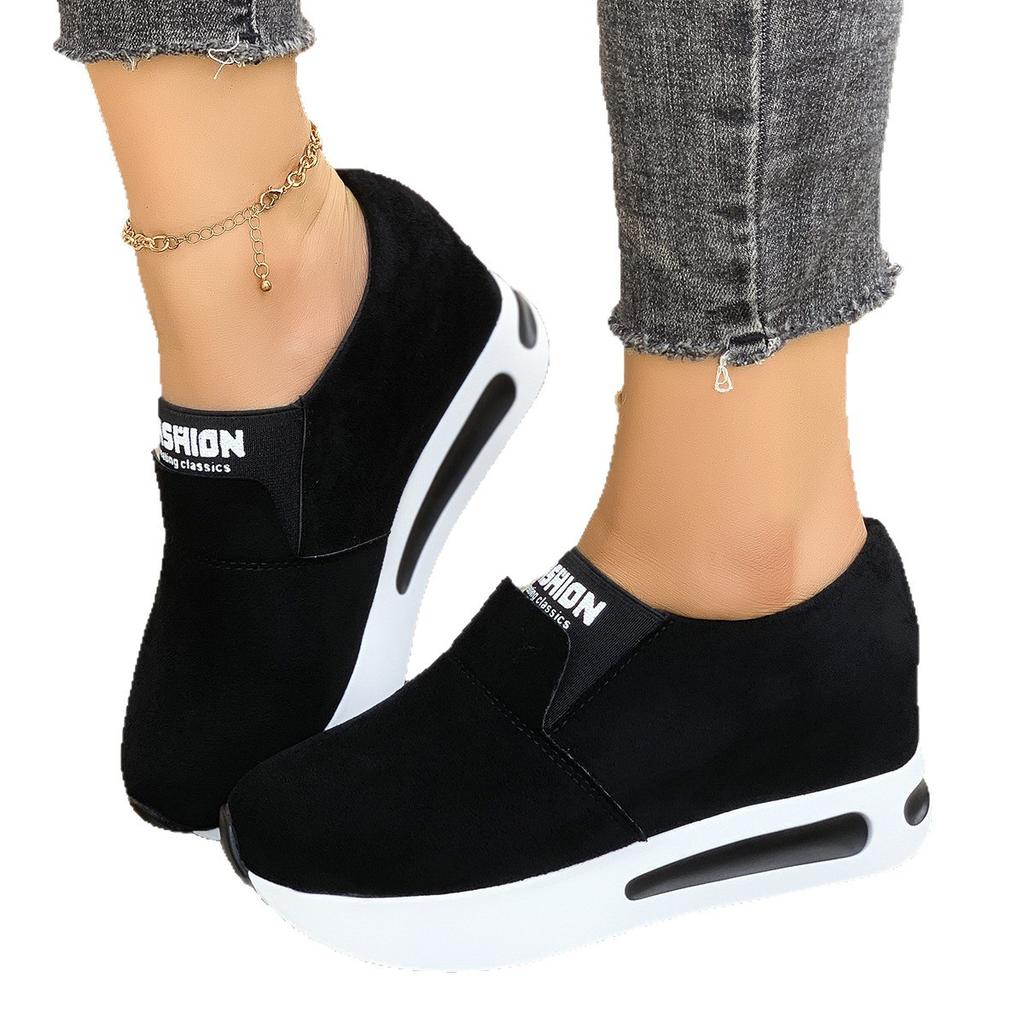 Inner Heightening Women's Shoes Tide 2025 New Korean Version Autumn Slope Heel Thick Sole One Pedal with Breathable Casual Single Shoes