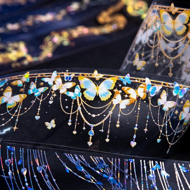 PET Tape Vintage Butterfly Starlight Pendant Decorative For DIY Journal Scrapbooking Collage Gift Wrapping Stationery PET Tape