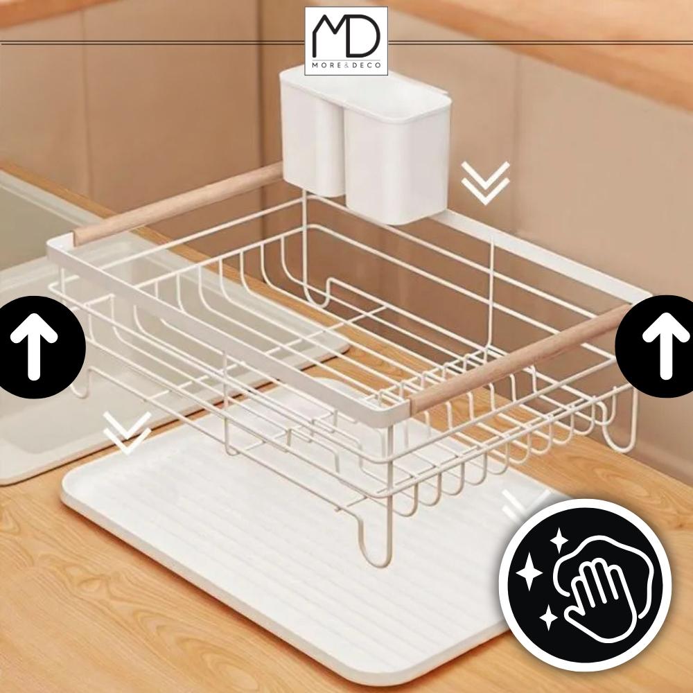 White standing dish drainer for sink, dishes, cutlery, metal