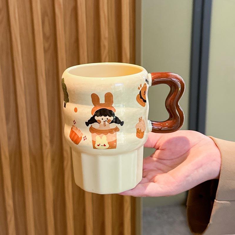 Birthday gift for girls, retro girl straw ceramic cup, cute mug with lid, girlfriend's souvenir gift box.