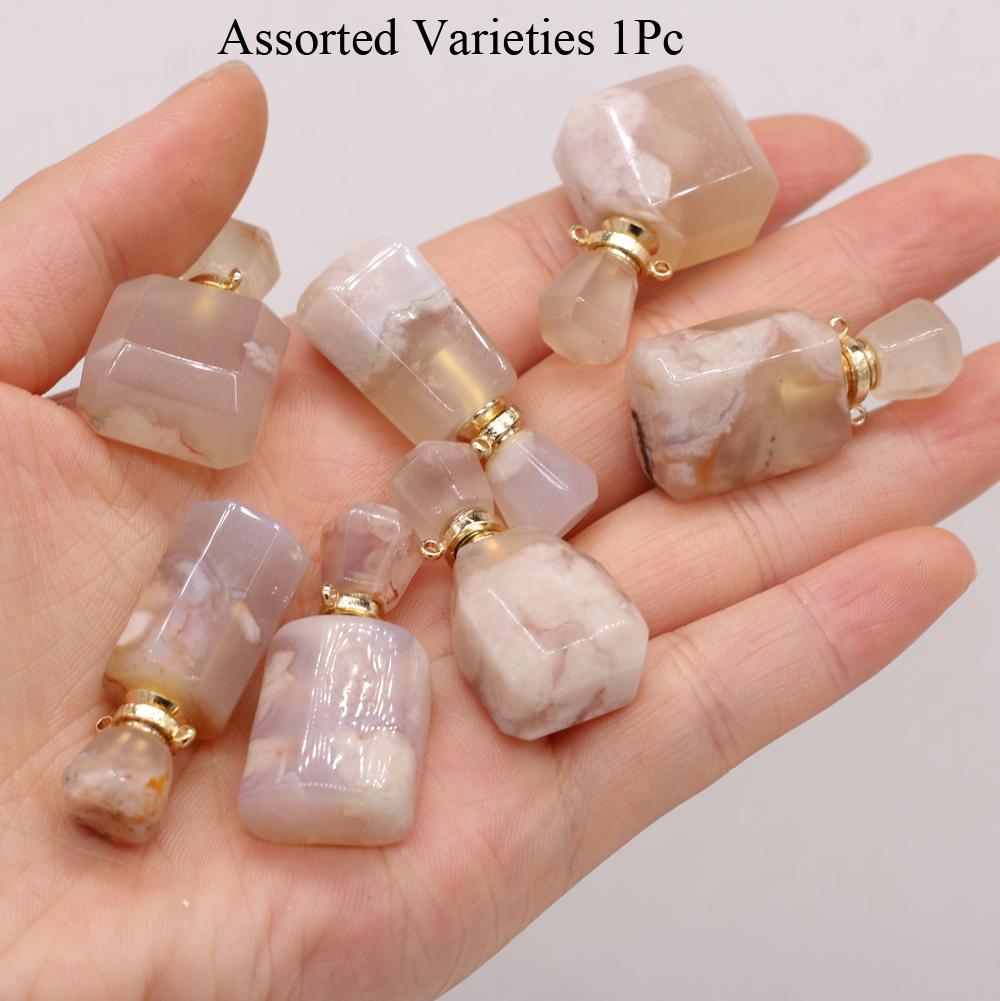 

1 шт., подвеска в виде флакона духов Boho Energy из натурального камня с цветущей вишней и агатом для самостоятельного изготовления ожерелий, ювелирных изделий, свадебных подарков 1Pc