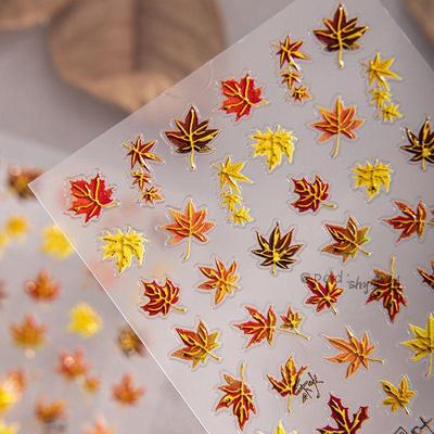 Autumn/Winter Maple Leaf Embossed Nail Stickers - Red Acacia High-Grade Stamping