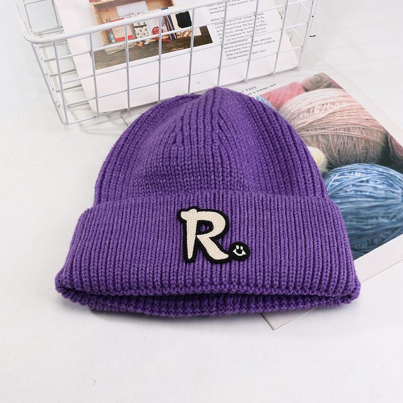 Korean Version New Solid Color Letter Knitted Hat Autumn and Winter Casual Versatile Wool Hat Student Face Little Couple Hat Women