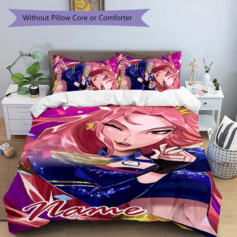 3pcs KPop Demon Hunters47 Cover Set - Personalized Name, HD Printed Bedding with 1 Cover and 2 Pillowcases - Perfect for Home Decor, Easy Care