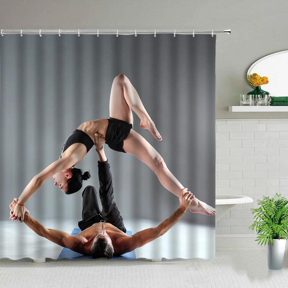 Robuster Muskelmann Duschvorhänge Starker Mann Sexy Frauen Fitness Bild Badezimmervorhang Heim Badezimmer Wanddekor Stoff Wasserdicht W90xH180cm