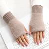 Half Finger Gloves Women Long Fingerless Gloves Fleece-Lined Touchscreen Knitted