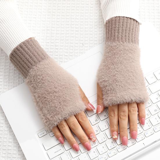 Half Finger Gloves Women Long Fingerless Gloves Fleece-Lined Touchscreen Knitted