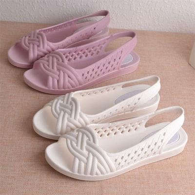 Integrierte Sandalen aus Kunststoff Damen Weiß Krankenschuhe Rutschfest Perforierte Schuhe Perforiert Atmungsaktiv Strandschuhe