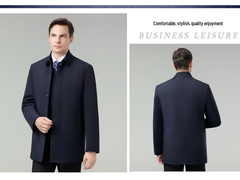 Men's Winter Down Jacket: Removable Liner, Warm Lapel Coat, White Duck Down, Middle-Aged Business Style
