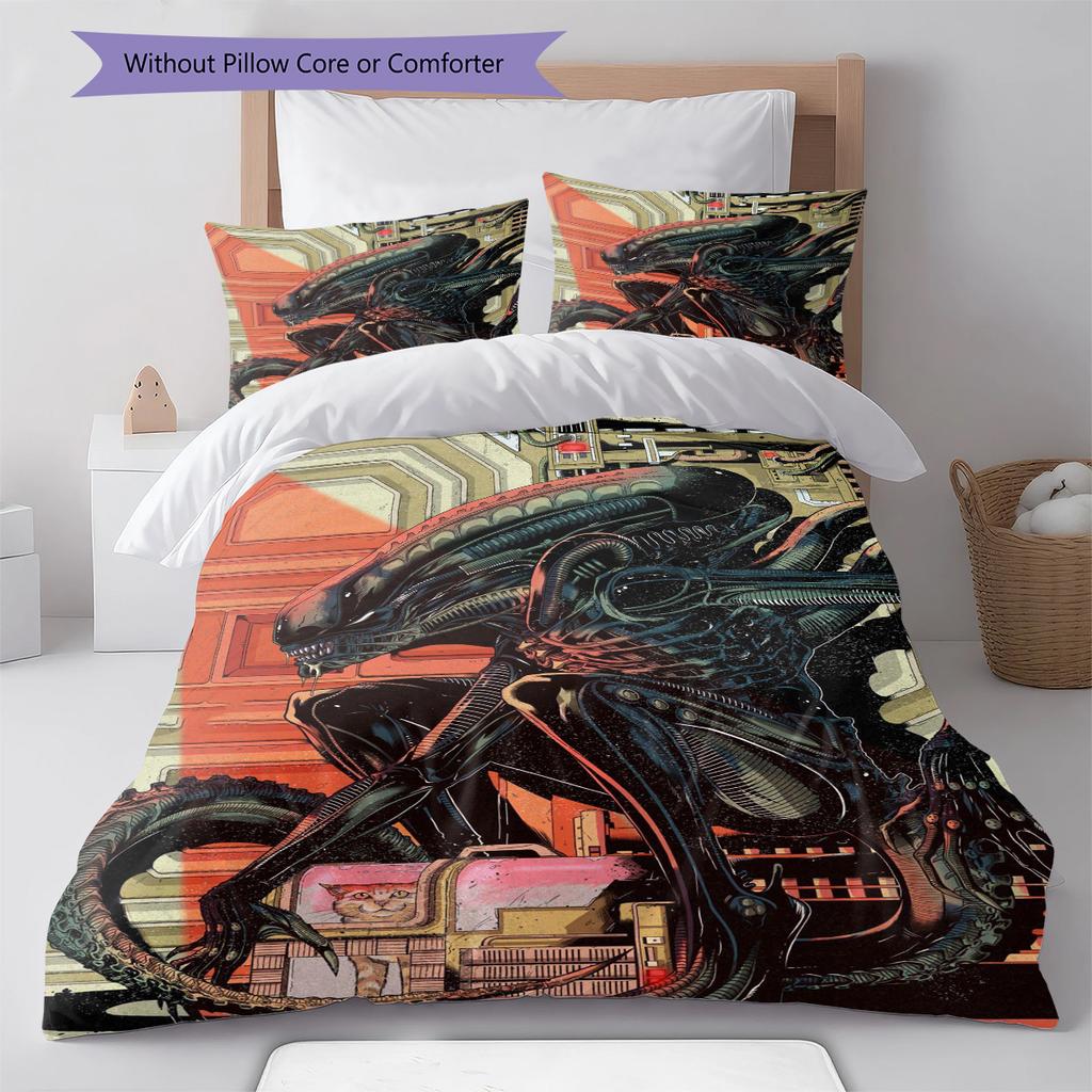 Aliens Pattern Bedding Quilt Set Quilt Cover Pillowcase Home Decoration Gift (1 * duvet cover + 2 * pillowcase, without core)