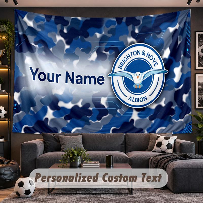 Brighton & Hove Albion Football Personalized Tapestry Support Custom Name, Wall Art Home Decoration