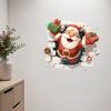 Christmas Party Supplies 3D Santa Claus Wall Decals, Break Through Reindeer Seasonal Art Window Stickers, Removable Winter Holiday Decorations