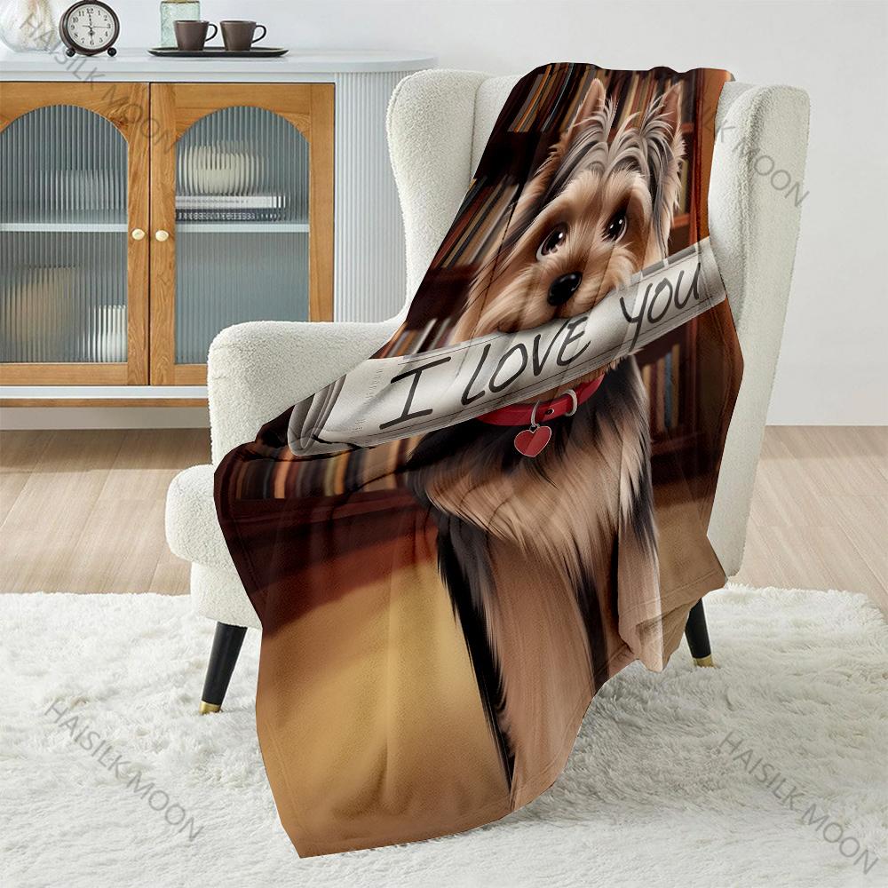 

1PC Cute Dog with Heartfelt Message Pattern Blanket Flannel Material Soft Warm for All Seasons Home Outdoor Camping Picnics RV 75x90cm