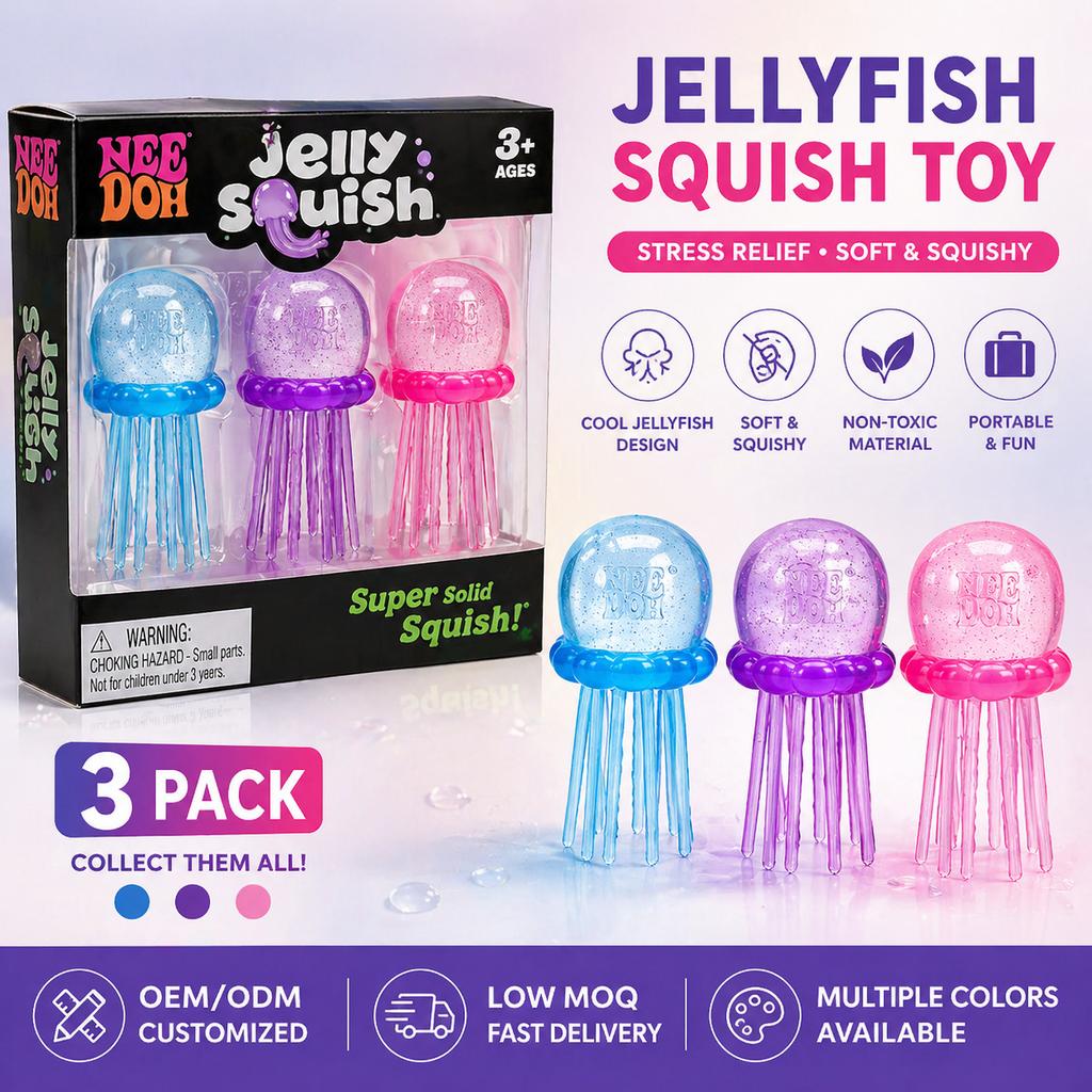 Schylling Needoh Jellyfish Squeeze Fidget Toy Product Stress Relief Relax Squishy Anti-Anxiety Squeeze Object For Focus