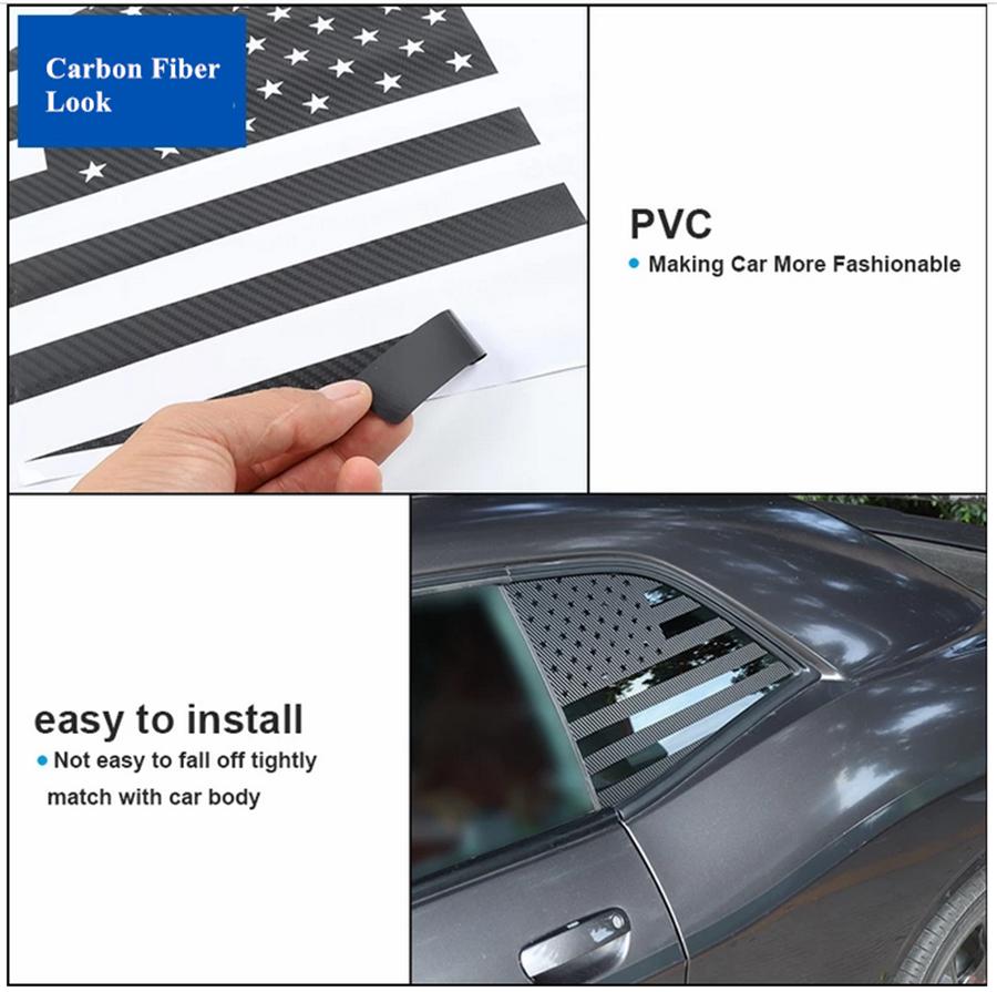 2Pcs Rear Window American Flag Vinyl Decal Stickers For 2008-22 Dodge Challenger