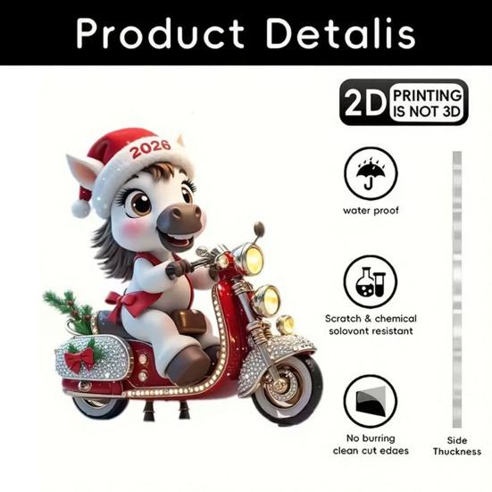 Christmas Pony Ornament 2D Acrylic Hanging Decor for Car And Tree Cute Horse Design Holiday Gift for Kids