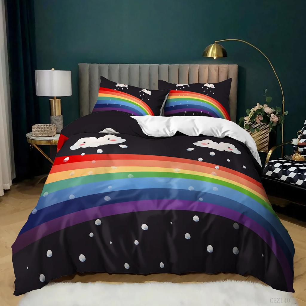 Rainbow Pride Bettwäscheset Regenbogenflaggen Bettbezugset Regenbogenstreifen-Design 3 Teile Weiche Mikrofaser-Bettwäsche Queen King Size
