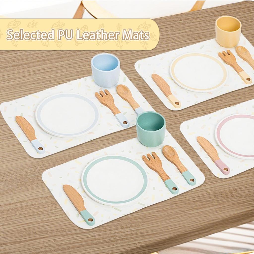 UMU Kinderspiel-Geschirrset, Holz-Kinderküchen-Geschirrset, 33-teiliges Set, Montiert, Montessori-Stil für Jungen und Mädchen, Perfekt für Pr