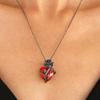 Personality Trendy Red Heart Crystal Pendant Necklace for Women Retro Rose Flower Collarbone Chain Hallowmas Jewelry Accessory