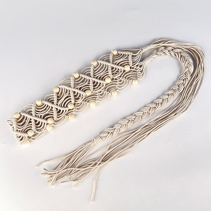 

New Boho Style Wax Rope Hand-woven Women s Belt Ethnic Retro Braided Belt Tassel Waist Seal