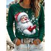 Women’s Christmas Long-Sleeve Pullover Santa Claus Snowflake Print Crew t