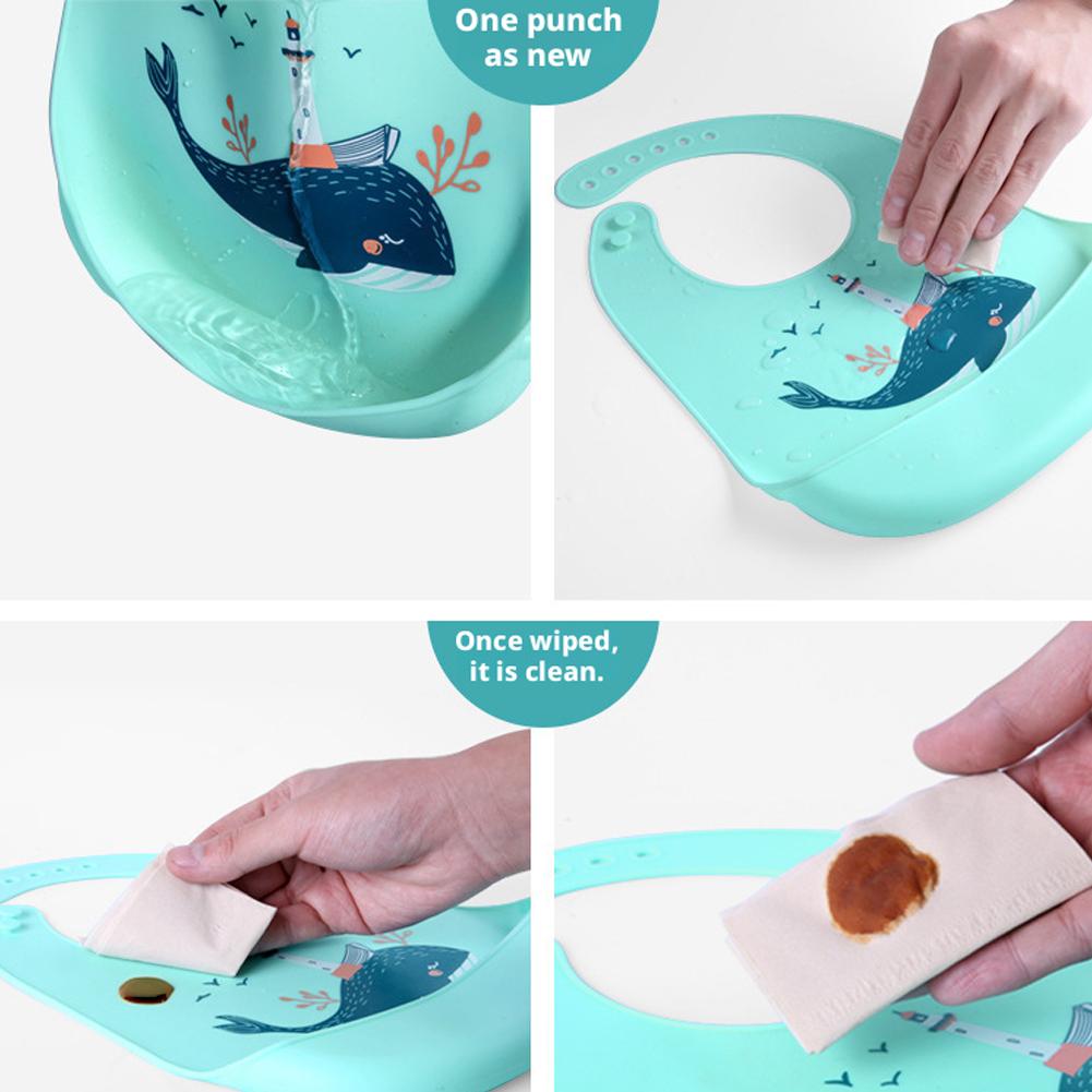 1pcs Cute Kids Silicone Bib Waterproof Baby Feeding Bib Large Food Catcher Soft BPA Free Infant Bib for Boys Girls Mealtime Tool