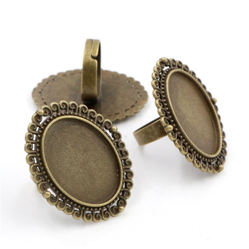 18x25mm 5pcs Antique Silver Plated/ Bronze/Black Brass Oval Adjustable Ring Settings Blank/Base,Fit 18x25mm Glass Cabochons