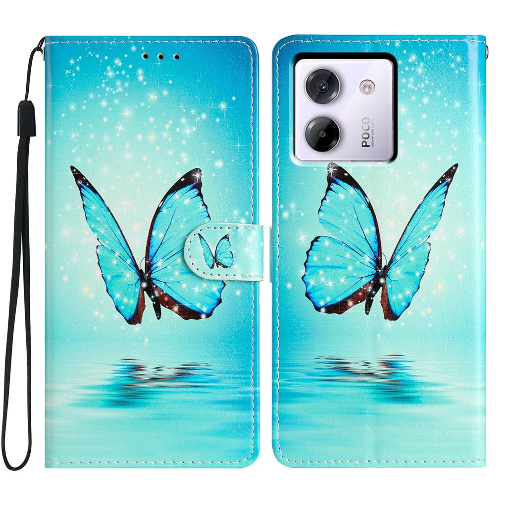 Für Xiaomi Poco M7 Pro 5G Brieftasche Hülle PU Leder Musterdruck Ständer Handyhülle mit Riemen