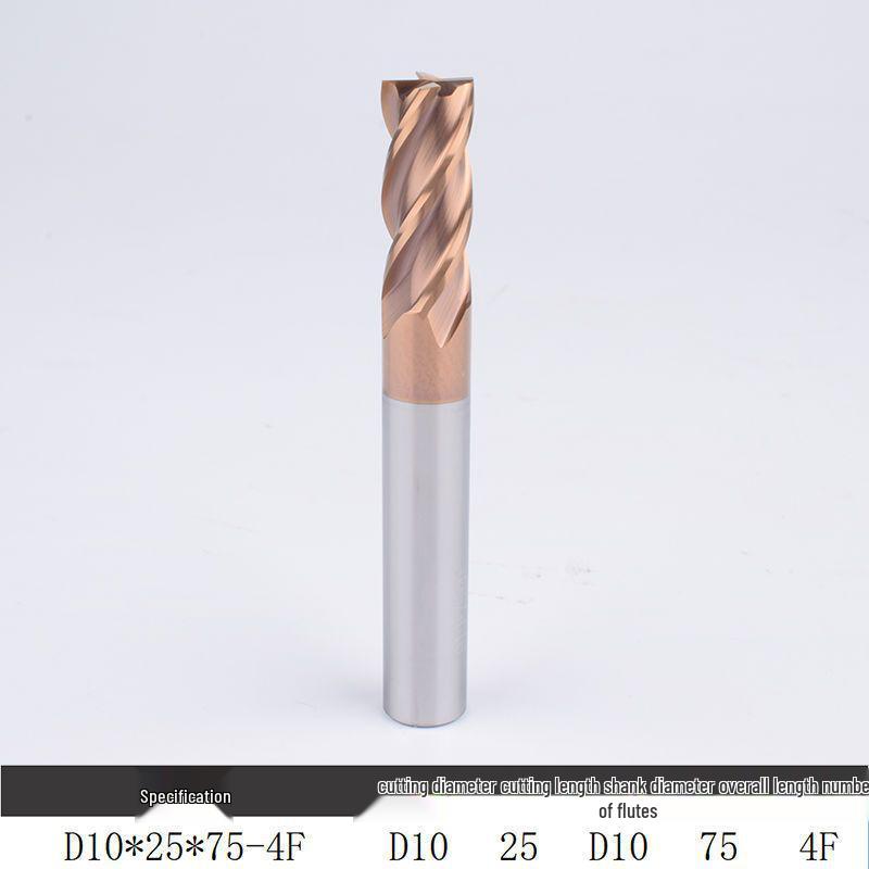 55° Tungsten Steel 4-Flute End Mill, Hard Alloy Coated, CNC Flat Bottom Tool