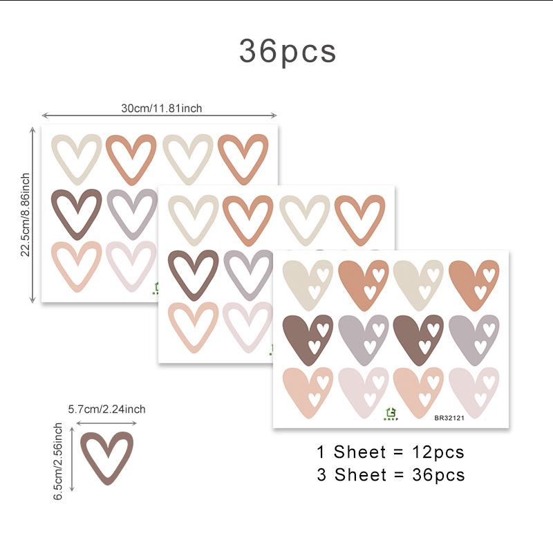 36pcs Bohemian Heart Wall Stickers Hearts Art Wall Beautification Decals Children Baby Girls Bedroom Nursery Wallpapers Decor